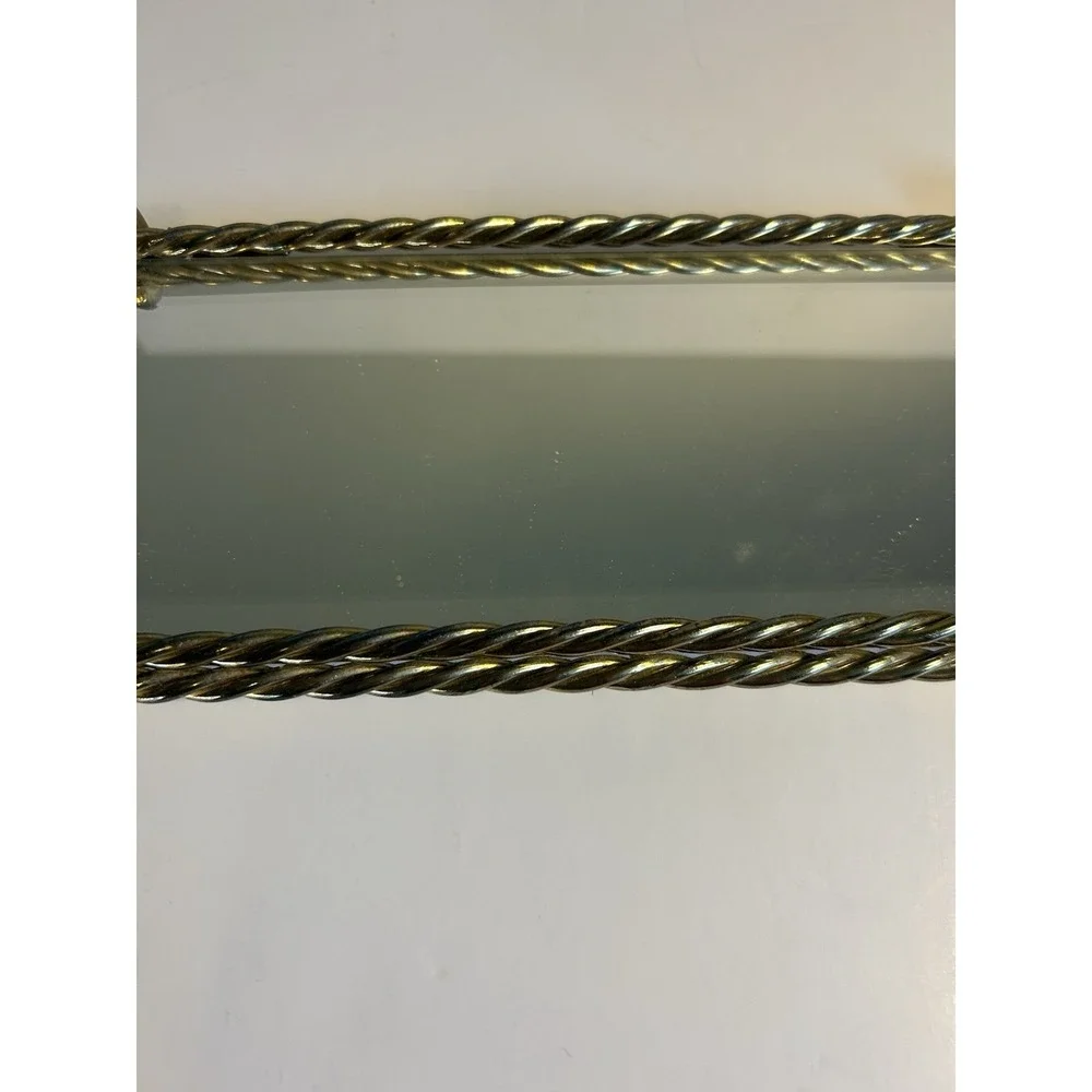 Vintage Hollywood Regency Mirrored Vanity Tray Twisted Gold Tone Metal